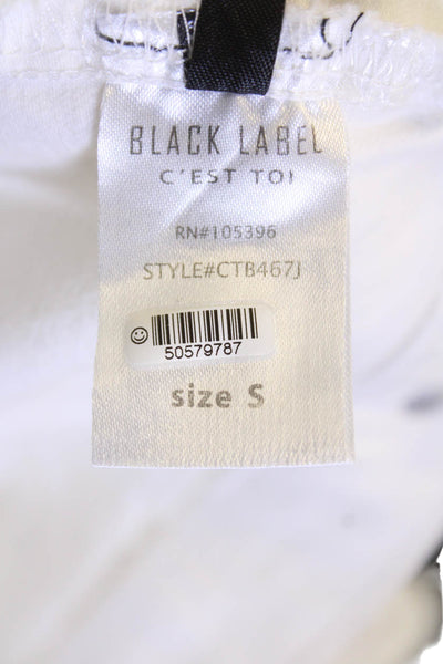 Black Label Womens White Collared Button Graphic Cotton Jacket Size S
