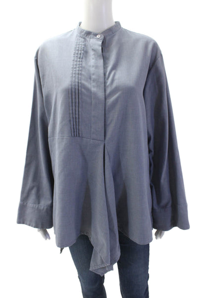 Jarbo Women Tunic Blouse Blue Cotton Mock Neck Long Sleeve Geometric Size 1