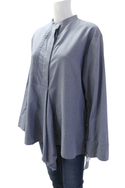 Jarbo Women Tunic Blouse Blue Cotton Mock Neck Long Sleeve Geometric Size 1