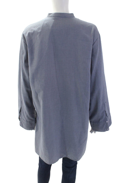 Jarbo Women Tunic Blouse Blue Cotton Mock Neck Long Sleeve Geometric Size 1