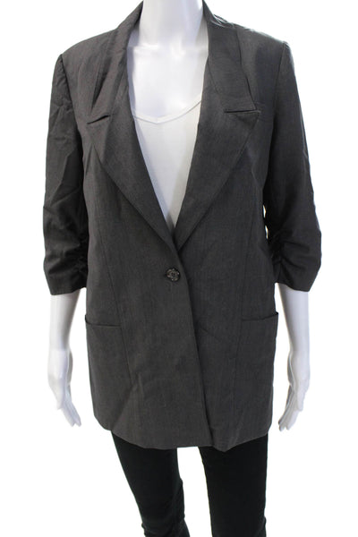 Elizabeth and James Women Dark Gray Wool Blend Blazer Collar 3/4 Sleeve Size 6