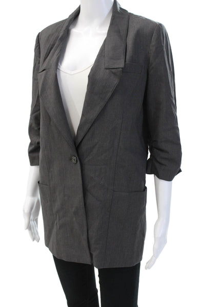 Elizabeth and James Women Dark Gray Wool Blend Blazer Collar 3/4 Sleeve Size 6