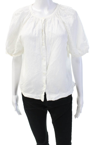 Uniqlo Womens White Basic Button-Up Blouse Short Sleeve Round Neck Size S