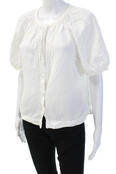 Uniqlo Womens White Basic Button-Up Blouse Short Sleeve Round Neck Size S