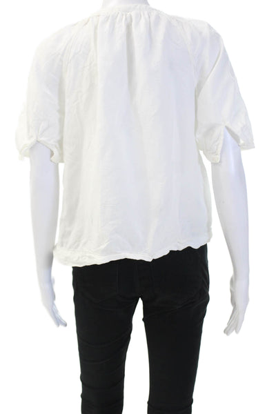 Uniqlo Womens White Basic Button-Up Blouse Short Sleeve Round Neck Size S