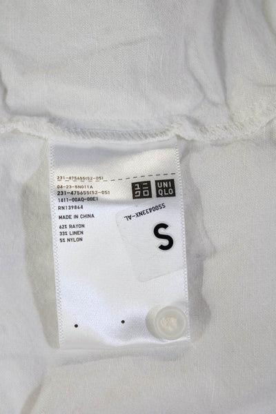 Uniqlo Womens White Basic Button-Up Blouse Short Sleeve Round Neck Size S
