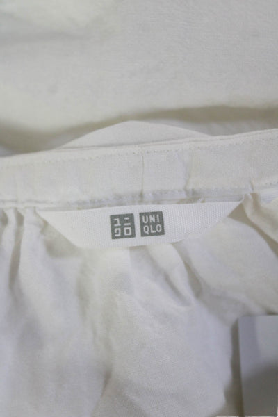 Uniqlo Womens White Basic Button-Up Blouse Short Sleeve Round Neck Size S