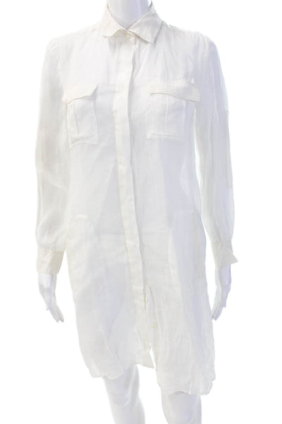 Gerard Darel Women White Ramie Shirt Dress Long Sleeve Button Collared Size 36