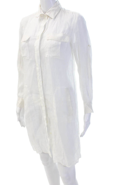 Gerard Darel Women White Ramie Shirt Dress Long Sleeve Button Collared Size 36