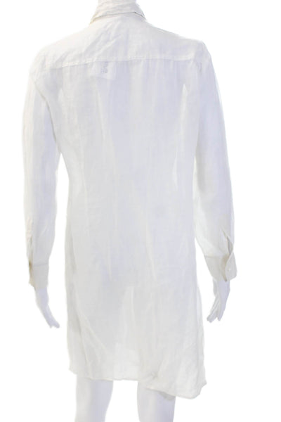 Gerard Darel Women White Ramie Shirt Dress Long Sleeve Button Collared Size 36