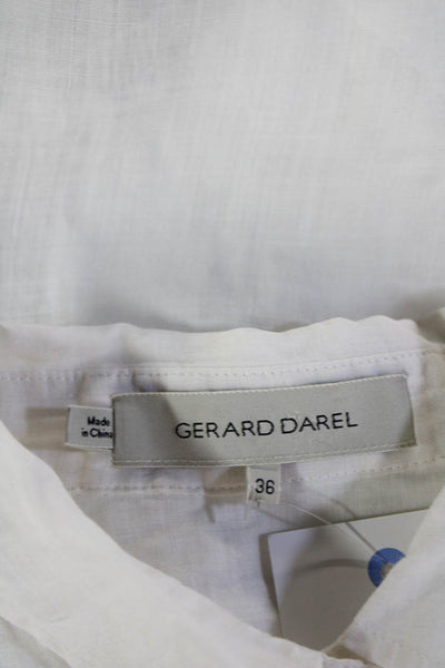 Gerard Darel Women White Ramie Shirt Dress Long Sleeve Button Collared Size 36