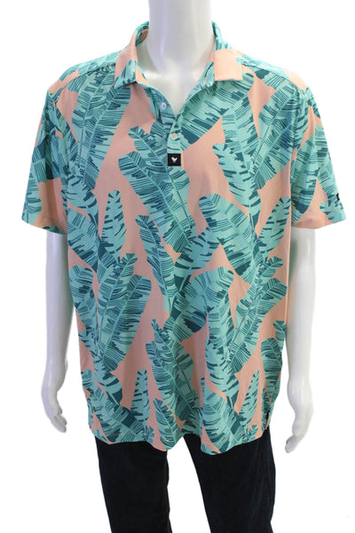 Bad Birdie Mens Plant Print Short Sleeve Polo Shirt Orange Size 2XL