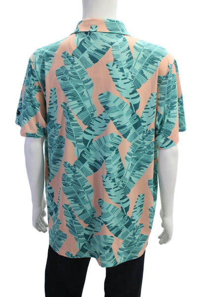 Bad Birdie Mens Plant Print Short Sleeve Polo Shirt Orange Size 2XL