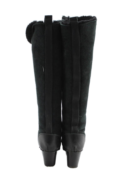Designer Womens Sheepskin Knee High Boots Heels Black Size 6