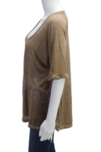 We The Free Women Brown V-Neck Tunic T-Shirt Short Sleeve Cotton Size XS