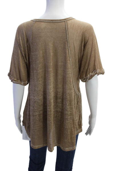 We The Free Women Brown V-Neck Tunic T-Shirt Short Sleeve Cotton Size XS