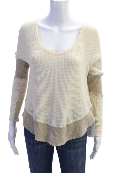 We The Free Womens Beige Cotton Basic Sweater Long Sleeve Size XS