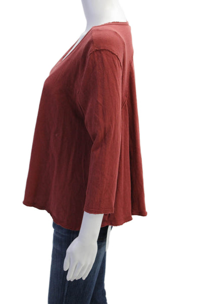 We The Free Women Red Basic T-Shirt Cotton Round Neck 3/4 Sleeve Size XS
