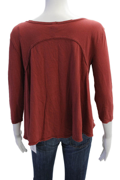 We The Free Women Red Basic T-Shirt Cotton Round Neck 3/4 Sleeve Size XS