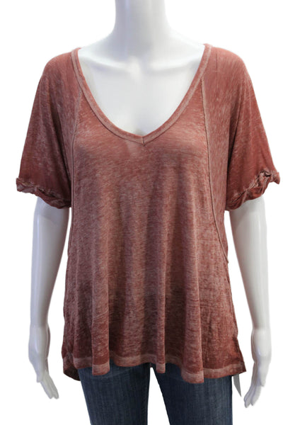 We The Free Women Brown V-Neck Short Sleeve Tunic T-Shirt Size XS