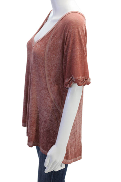 We The Free Women Brown V-Neck Short Sleeve Tunic T-Shirt Size XS