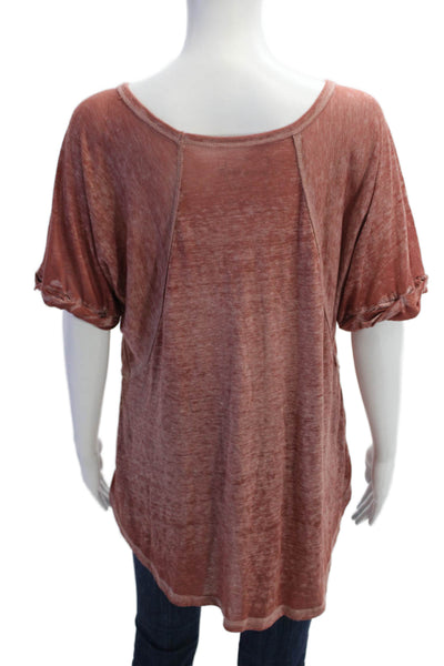 We The Free Women Brown V-Neck Short Sleeve Tunic T-Shirt Size XS