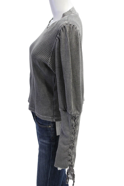 FP One by Free People Unisex Pullover Dark Gray Cotton Lace-Up Size M