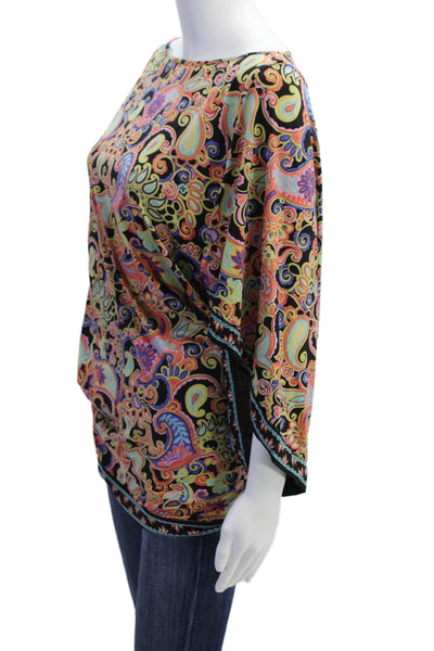 Trina Turk, Women Kimono Tunic Paisley Short Sleeve Black Size XS