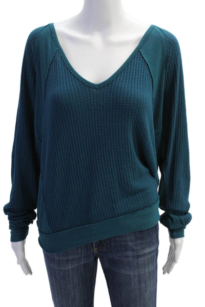 We The Free Womens Green V-Neck Bohemian Pullover Sweater Long Sleeve Size XS