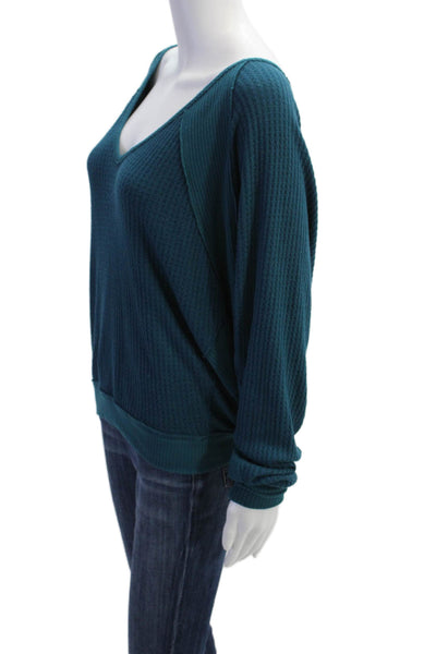 We The Free Womens Green V-Neck Bohemian Pullover Sweater Long Sleeve Size XS