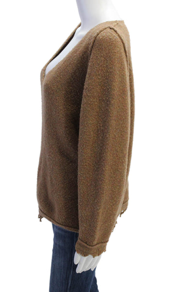 Free People Women Brown Pullover V-Neck Wool Blend Long Sleeve Boho Size XS