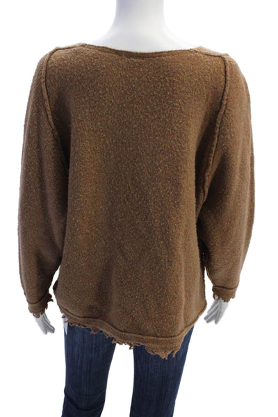 Free People Women Brown Pullover V-Neck Wool Blend Long Sleeve Boho Size XS