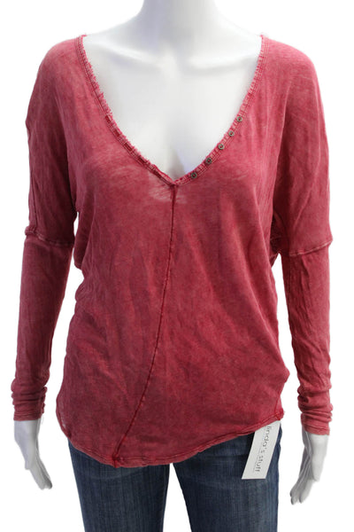 We The Free Women Basic Red V-Neck Long Sleeve Top Size XS