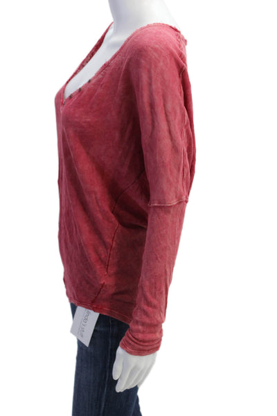 We The Free Women Basic Red V-Neck Long Sleeve Top Size XS
