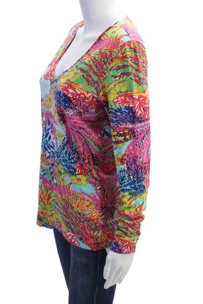 Lilly Pulitzer Women Jersey Floral V-Neck Long Sleeve Multi-Color Size M