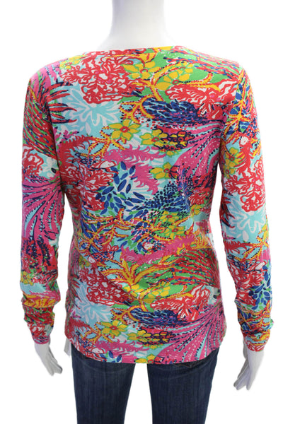 Lilly Pulitzer Women Jersey Floral V-Neck Long Sleeve Multi-Color Size M