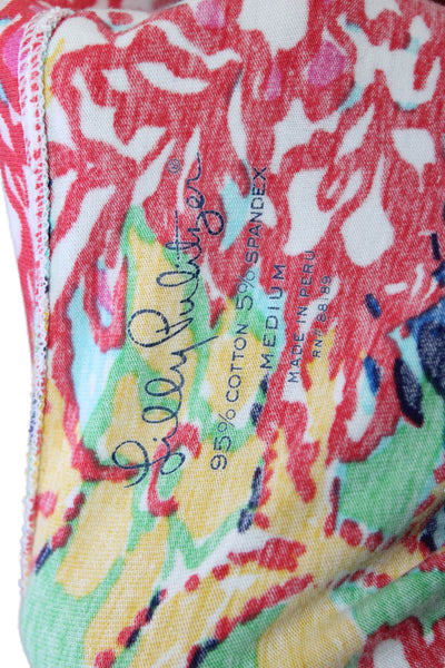 Lilly Pulitzer Women Jersey Floral V-Neck Long Sleeve Multi-Color Size M
