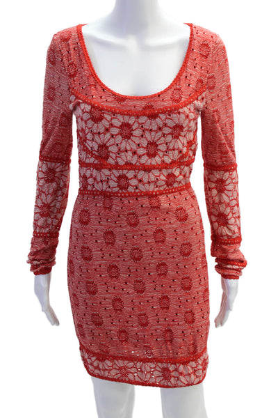 Free People Women Red Floral Bodycon Mini Dress Long Sleeve Size S