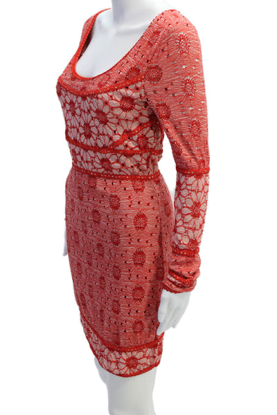 Free People Women Red Floral Bodycon Mini Dress Long Sleeve Size S