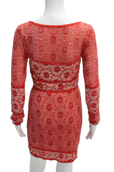 Free People Women Red Floral Bodycon Mini Dress Long Sleeve Size S