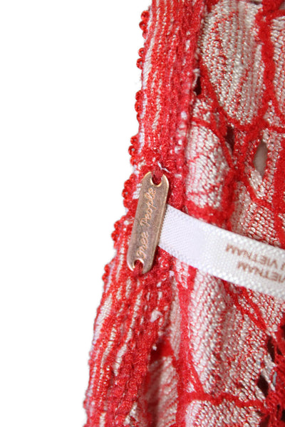 Free People Women Red Floral Bodycon Mini Dress Long Sleeve Size S