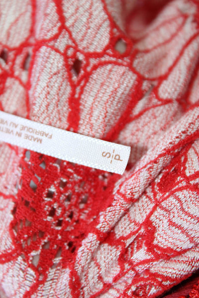 Free People Women Red Floral Bodycon Mini Dress Long Sleeve Size S