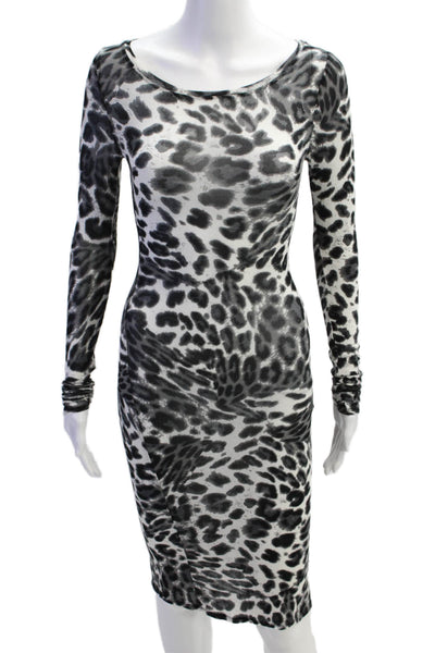BCBG Max Azria Women Sheath Dress Black Animal Print Long Sleeve Size 2XS