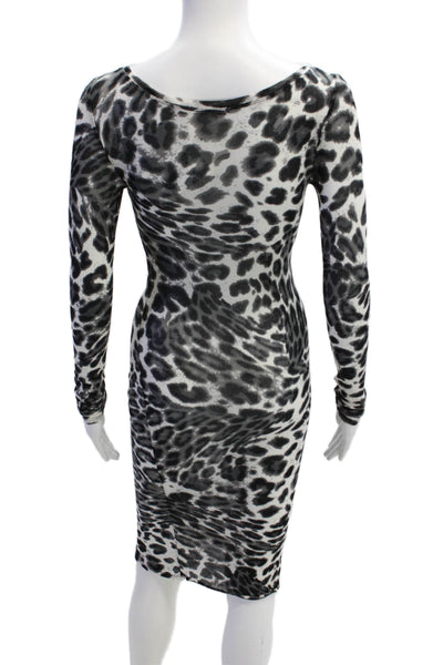 BCBG Max Azria Women Sheath Dress Black Animal Print Long Sleeve Size 2XS