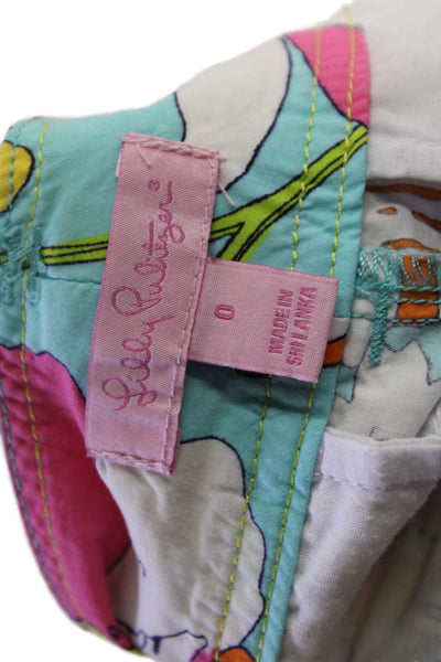 Lilly Pulitzer Unisex Light Blue Floral Cotton Shorts Size 0