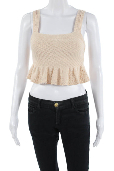 ALC, Womens Cropped Tank Beige Square Neck Sleeveless Bohemian Size XS