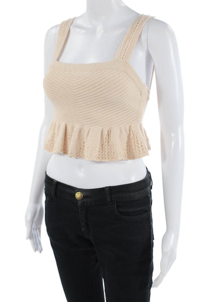ALC, Womens Cropped Tank Beige Square Neck Sleeveless Bohemian Size XS