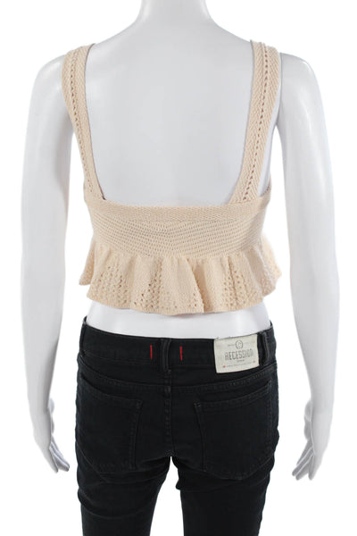 ALC, Womens Cropped Tank Beige Square Neck Sleeveless Bohemian Size XS