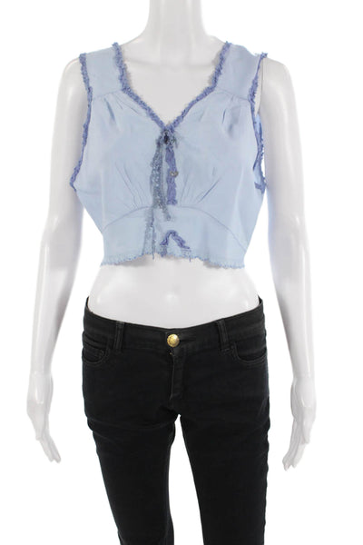 Lorelle Women Cropped Camisole V-Neck Sleeveless Light Blue Drawstring Size S