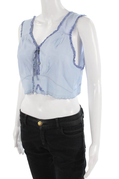 Lorelle Women Cropped Camisole V-Neck Sleeveless Light Blue Drawstring Size S